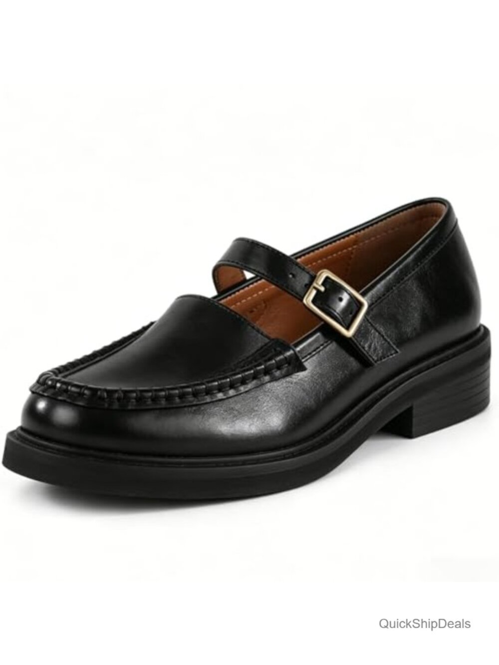 Low Heel Chunky Loafer Faux Suede Mary Jane Buckle Shoe